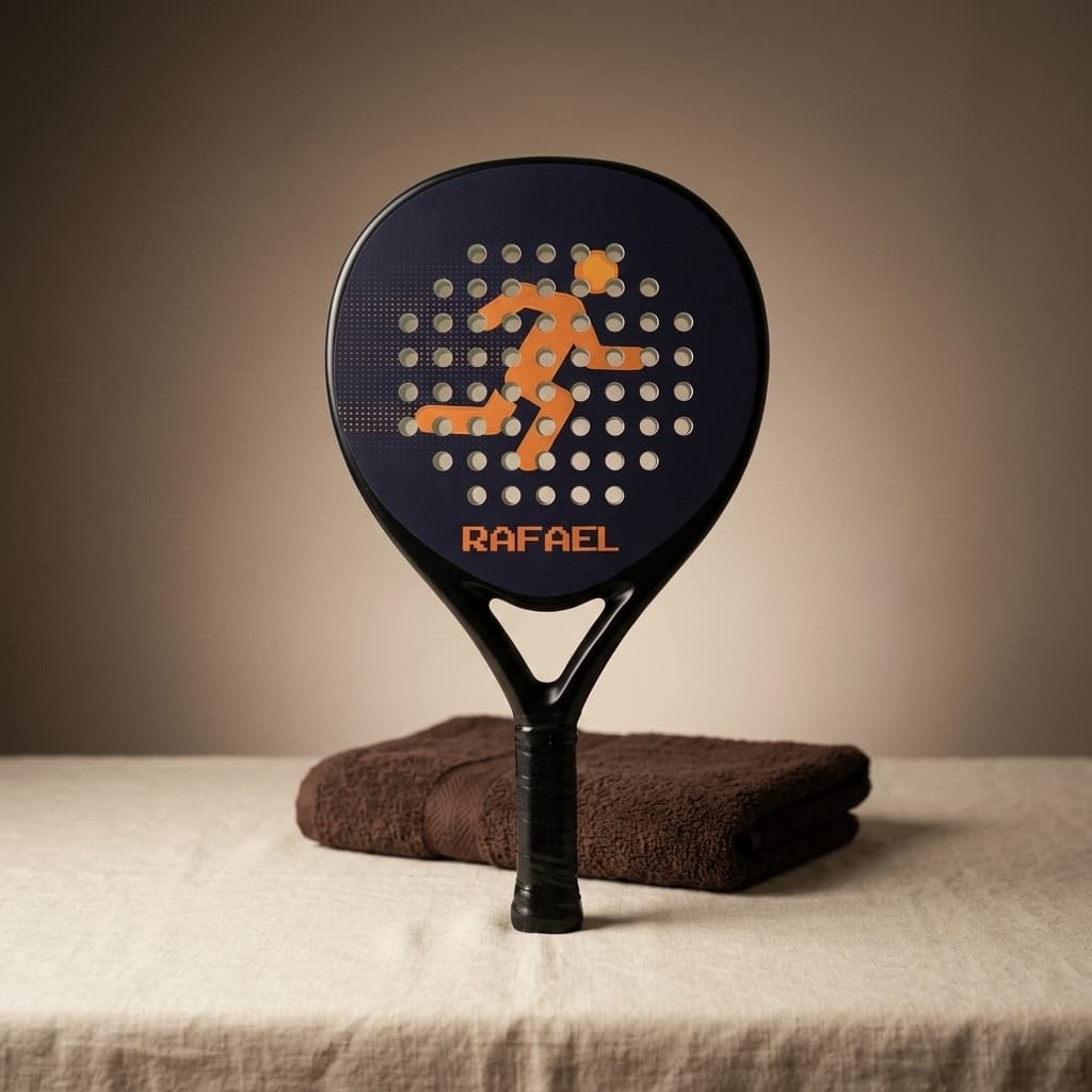 Custom padel racket met opvallende kleur en persoonlijk ontwerp